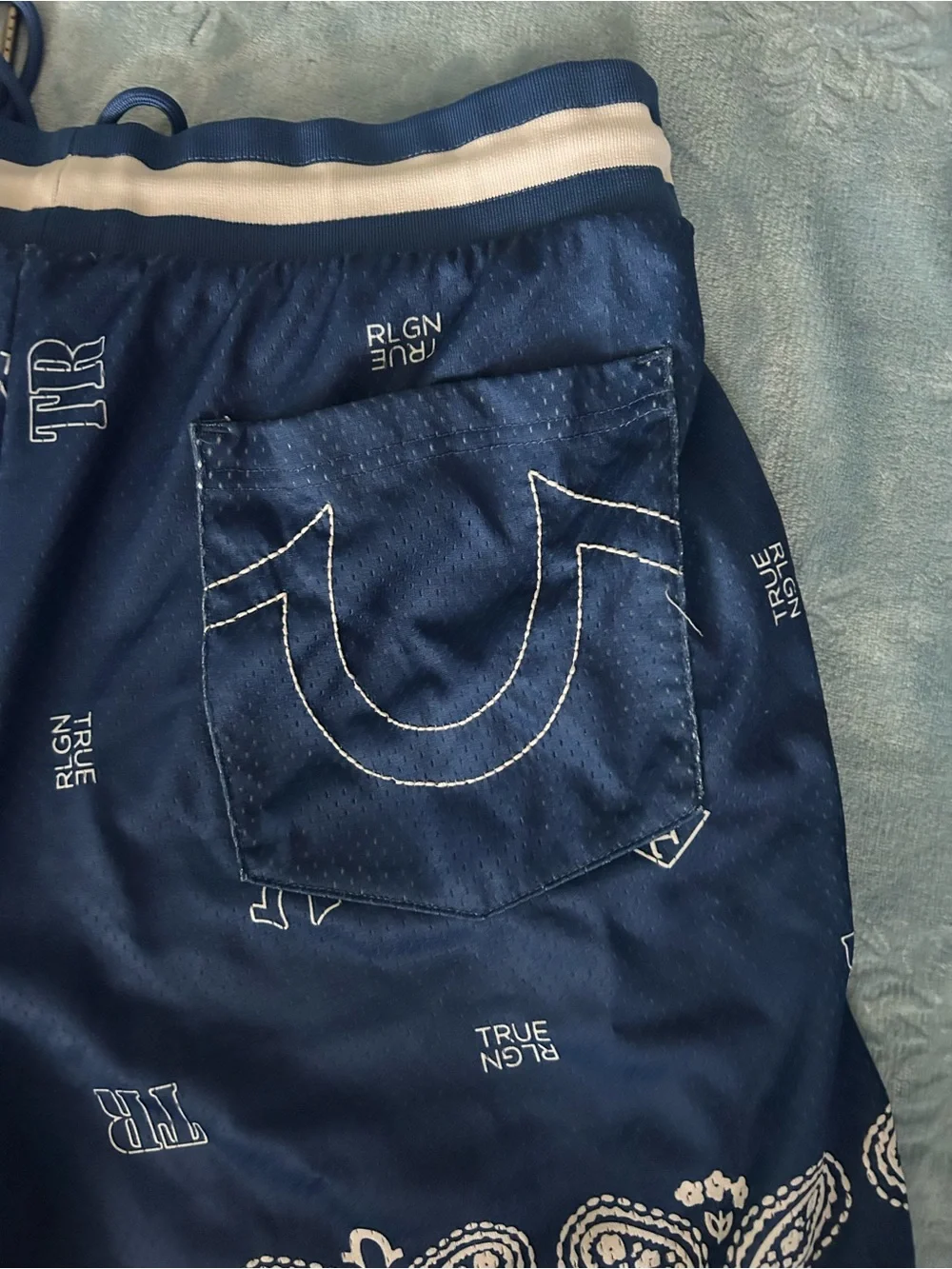 True Religion Bandana Print Mesh Basketball Shorts Royal Blue XL